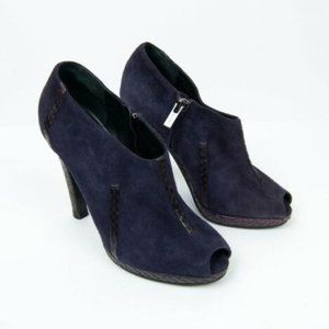 JIL SANDER Suede & Snakeskin Peep Toe Booties